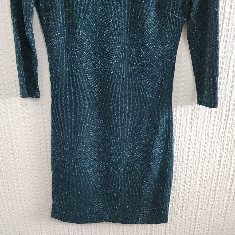 Trixxi Hunter Green Sparkly Holiday Party 3/4 Sleeve Mini Dress Size Large - Picture 8 of 13